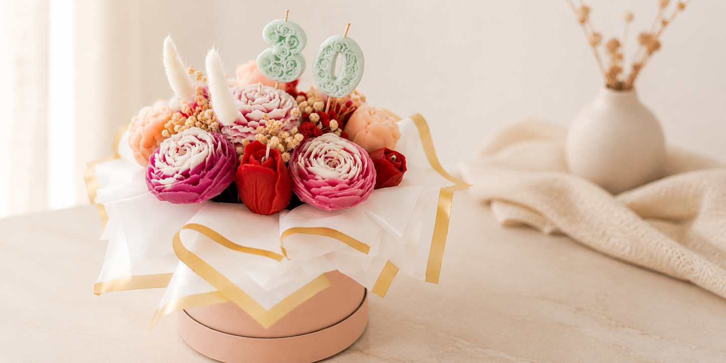 Bouquet anniversaire personnalisé avec le chiffre de l'âge — Scented Bougie