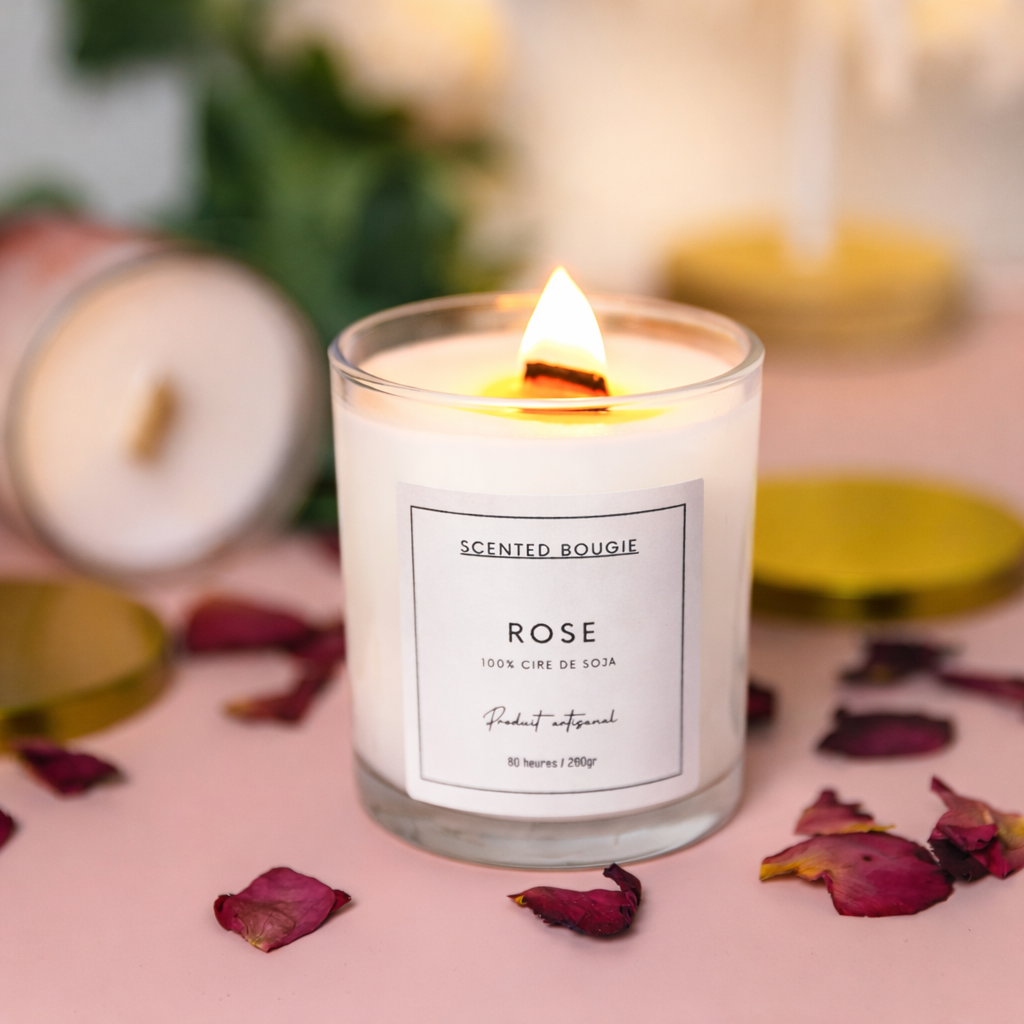 Bougie végétale parfumée et marbrée Rose - 260g