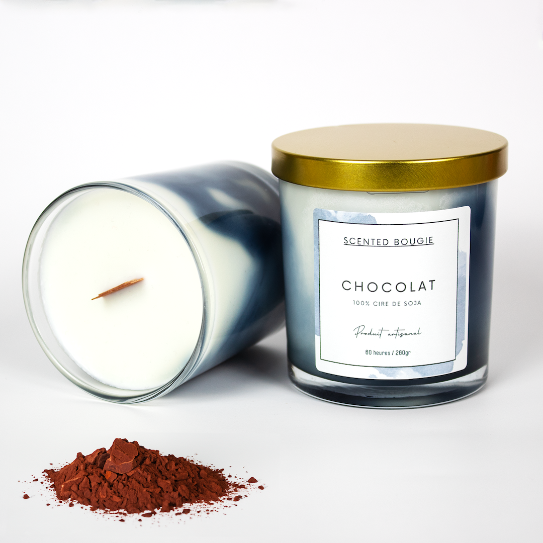 Scented Bougie chocolat bougie artisanale parfumée marbrée mèche en bois cire de soja végétale naturelle