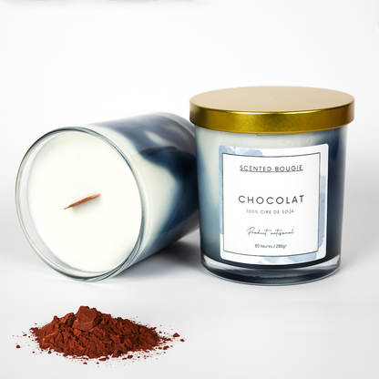 Scented Bougie chocolat bougie artisanale parfumée marbrée mèche en bois cire de soja végétale naturelle