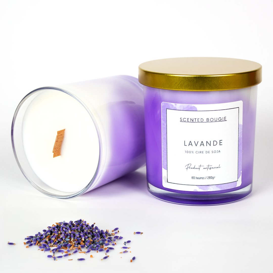 Scented Bougie lavande bougie artisanale parfumée marbrée mèche en bois cire de soja végétale naturelle