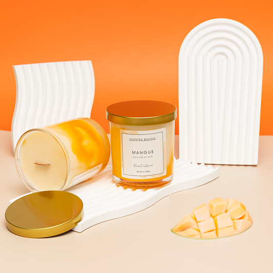 Scented Bougie mangue bougie artisanale parfumée marbrée mèche en bois cire de soja végétale naturelle