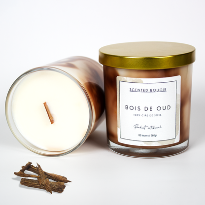 Scented Bougie bois de oud bougie artisanale parfumée marbrée mèche en bois cire de soja végétale naturelle