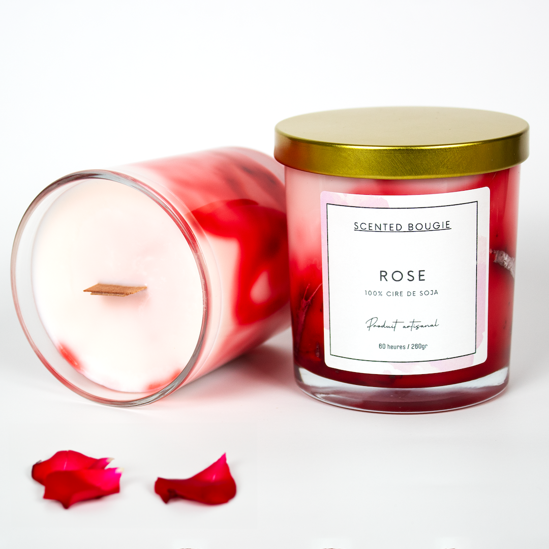 Scented Bougie rose bougie artisanale parfumée marbrée mèche en bois cire de soja végétale naturelle