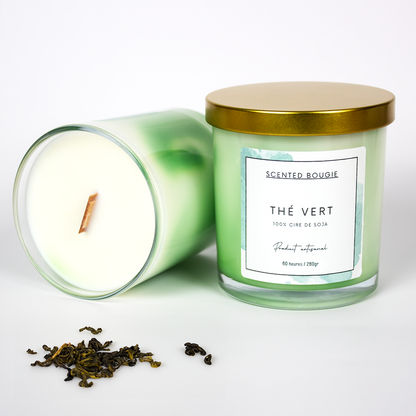 Scented Bougie thé vert bougie artisanale parfumée marbrée mèche en bois cire de soja végétale naturelle